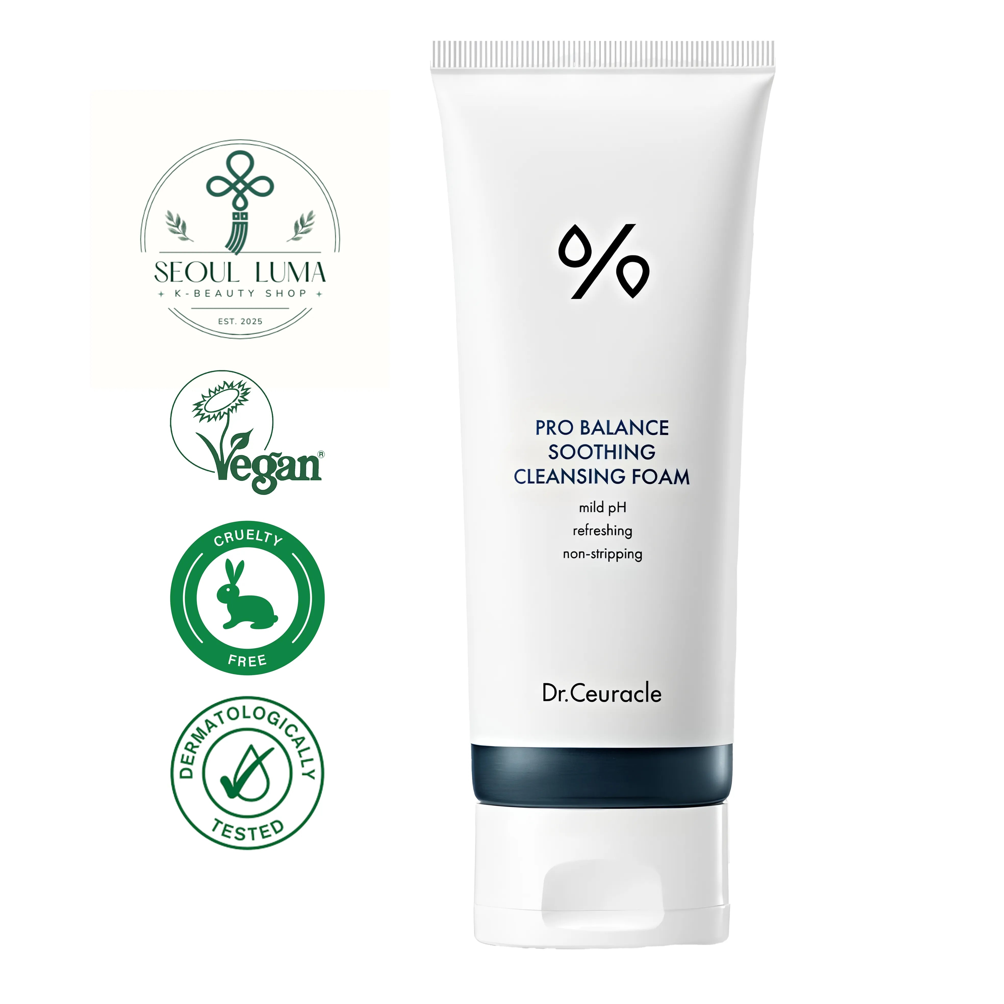 DR.CEURACLE Pro Balance Soothing Cleansing Foam with 9 probiotics, PHA & LHA exfoliants, and water-gel formula for gentle barrier-balancing cleansing